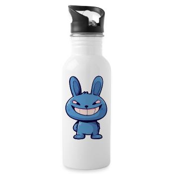 Evil Blue Bunny – Gruselige süße Cartoon Tierkunst - Trinkflasche mit integriertem Trinkhalm - Weiß - Rechts