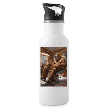 Sasquatch im Barber Shop - Trinkflasche mit integriertem Trinkhalm - Weiß - Rechts