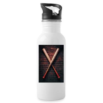 Crossed Bats on Brick Wall - Water bottle with straw - white - Right