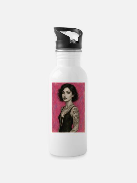 femme collier perles rose élégante omikly pop art - Gourde avec paille intégrée - blanc
