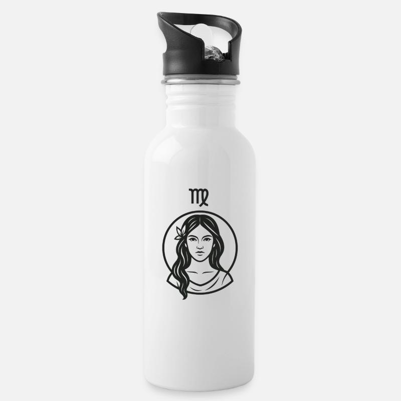 Sternzeichen Jungfrau - Trinkflasche mit integriertem Trinkhalm - Weiß