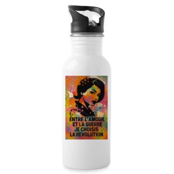 Love Revolution Woman pop art omikly poster - Water bottle with straw - white - Right