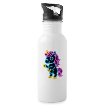Süßes Neon Einhorn stehend | Bunt und leuchtend - Trinkflasche mit integriertem Trinkhalm - Weiß - Rechts