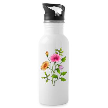 Blumen - Trinkflasche mit integriertem Trinkhalm - Weiß - Rechts