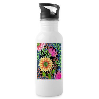 Blumen - Trinkflasche mit integriertem Trinkhalm - Weiß - Rechts
