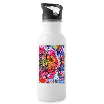 Blumen - Trinkflasche mit integriertem Trinkhalm - Weiß - Rechts