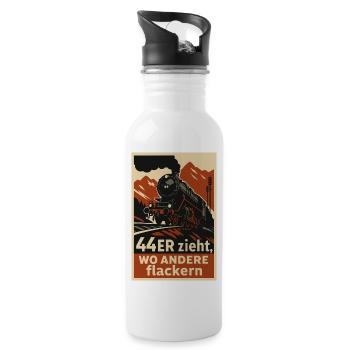 Railway 44 pulls where others flicker freight train - Water bottle with straw - white - Right