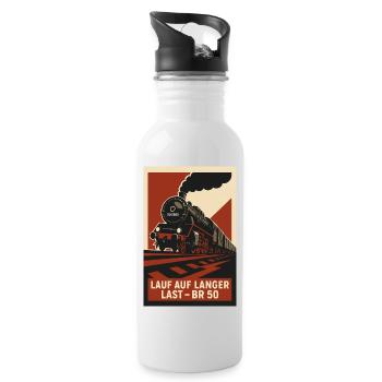 Railway Run on Long Load Freight Train - Water bottle with straw - white - Right