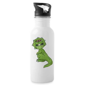Blumendino - Trinkflasche mit integriertem Trinkhalm - Weiß - Rechts