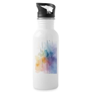 Wasserfarben abstrakt, Aquarell-Kunst farbig - Trinkflasche mit integriertem Trinkhalm - Weiß - Rechts
