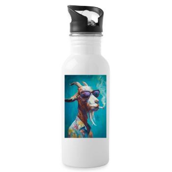 Chill Goat in Shades - Trinkflasche mit integriertem Trinkhalm - Weiß - Rechts