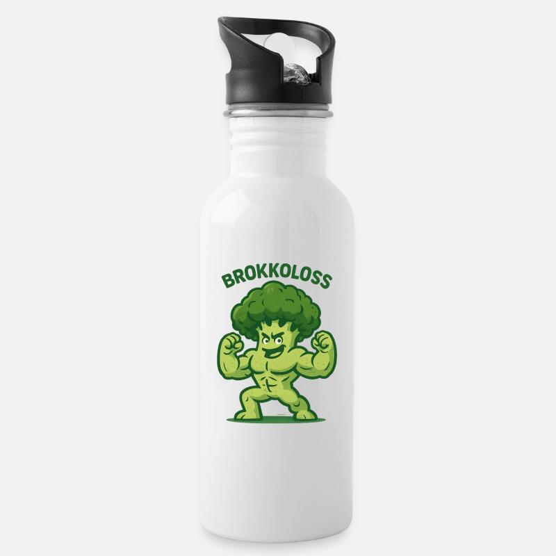Brokkoloss - Trinkflasche mit integriertem Trinkhalm - Weiß