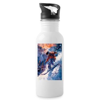 Epische Snowboard-Abenteuerkunst - Trinkflasche mit integriertem Trinkhalm - Weiß - Rechts
