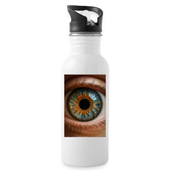 Fiery Blue Iris Close-Up - Water bottle with straw - white - Right
