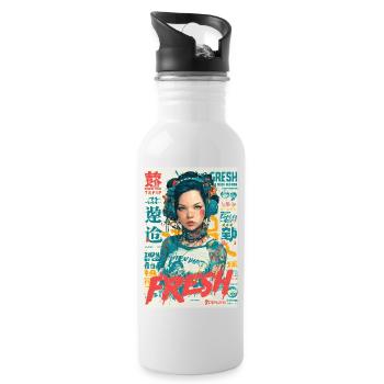 Urbane frische Vibes - Trinkflasche mit integriertem Trinkhalm - Weiß - Rechts