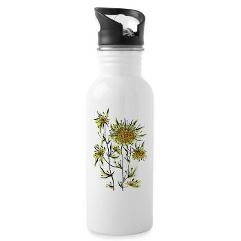 Blumen - Trinkflasche mit integriertem Trinkhalm - Weiß - Rechts