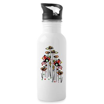 Blumen - Trinkflasche mit integriertem Trinkhalm - Weiß - Rechts