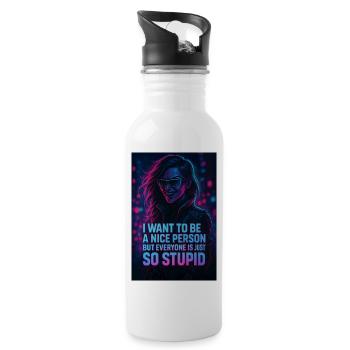 Humorvoller Neon-Design mit sarkastischem Spruch - Trinkflasche mit integriertem Trinkhalm - Weiß - Rechts