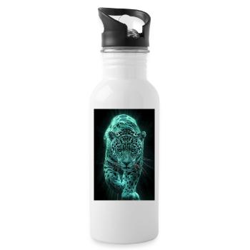 Neon Jaguar in Motion - Water bottle with straw - white - Right