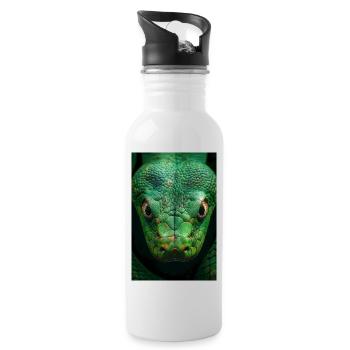 Hypnotic Green Serpent Gaze - Water bottle with straw - white - Right