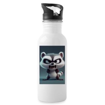 Angry Cartoon Raccoon Roar - Water bottle with straw - white - Right