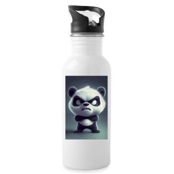 Grumpy Cartoon Panda Mood - Water bottle with straw - white - Right