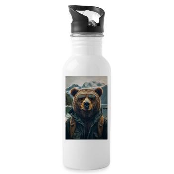 Cool Hiking Bear Explorer - Water bottle with straw - white - Right