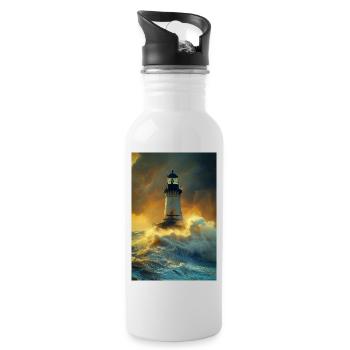 Lighthouse in the Storm - Water bottle with straw - white - Right