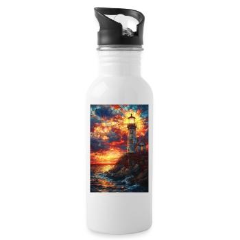 Vitrail phare coucher de soleil - Gourde avec paille intégrée - blanc - Droite