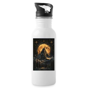 Goldener Mond über mystischen Gipfeln - Trinkflasche mit integriertem Trinkhalm - Weiß - Rechts