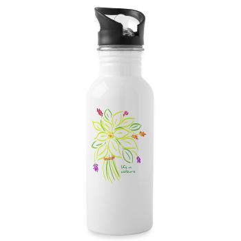 Lebendige florale Illustration - Trinkflasche mit integriertem Trinkhalm - Weiß - Rechts