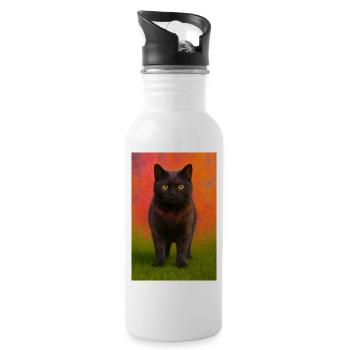 Chat de nuit avec explosion de couleurs en arrière-plan - Gourde avec paille intégrée - blanc - Droite