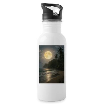 Moonlight over tropical beach - Water bottle with straw - white - Right