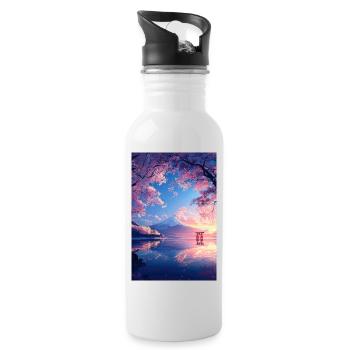 Tranquil View of Mount Fuji - Water bottle with straw - white - Right