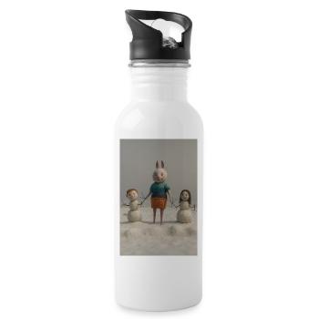Funny Easter Bunny Family Felt Art - Water bottle with straw - white - Right