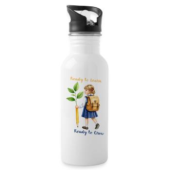 Bereit zu lernen, bereit zu wachsen – Aquarell - Trinkflasche mit integriertem Trinkhalm - Weiß - Rechts