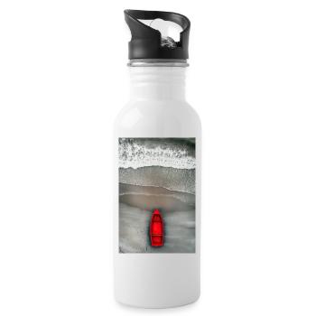 Rotes Boot am Grauen Ufer - Trinkflasche mit integriertem Trinkhalm - Weiß - Rechts