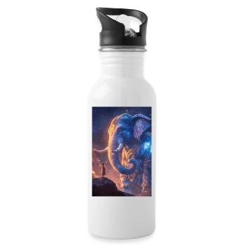 Himmlischer Elefant Wächter - Trinkflasche mit integriertem Trinkhalm - Weiß - Rechts
