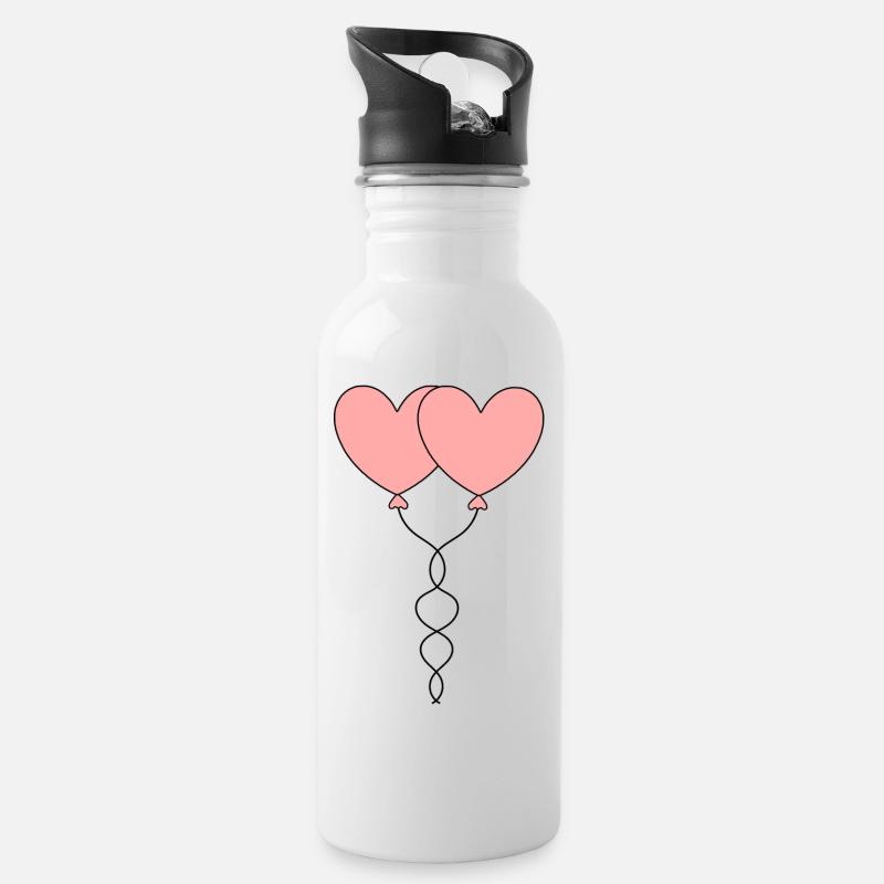 rosarotes Herz Herz rosa rot Geschenk Valentinstag - Trinkflasche mit integriertem Trinkhalm - Weiß