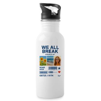 Summer Blue Collage and Smiles - Water bottle with straw - white - Right