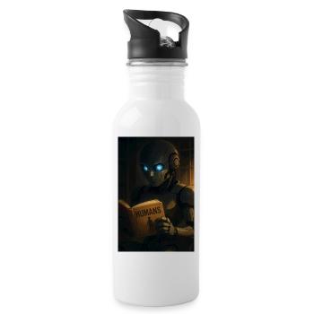 Curious Robot Reading About Humans - Water bottle with straw - white - Right