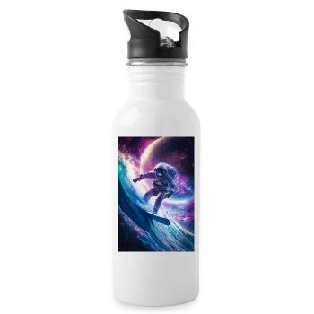 Surfen auf der kosmischen Welle - Trinkflasche mit integriertem Trinkhalm - Weiß - Rechts