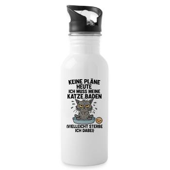 Katze Baden Waschen Kater - Trinkflasche mit integriertem Trinkhalm - Weiß - Rechts