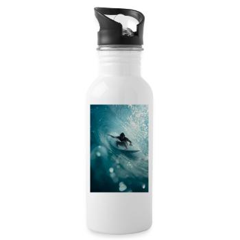 Surfer fährt das perfekte Fass - Trinkflasche mit integriertem Trinkhalm - Weiß - Rechts