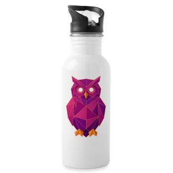 Geometrische Eule im Origami-Stil - Trinkflasche mit integriertem Trinkhalm - Weiß - Rechts