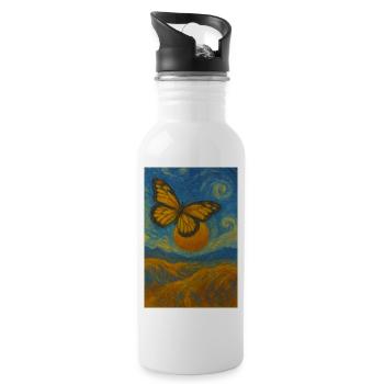 Schmetterling im Van-Gogh-Stil - Trinkflasche mit integriertem Trinkhalm - Weiß - Rechts