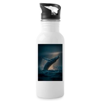 Lacune majestueuse de baleines au lever du soleil - Gourde avec paille intégrée - blanc - Droite