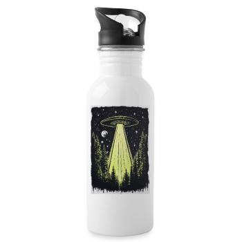 UFO in den Mitternachtskiefern - Trinkflasche mit integriertem Trinkhalm - Weiß - Rechts