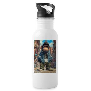 Urban Ape mit Streetstyle - Trinkflasche mit integriertem Trinkhalm - Weiß - Rechts