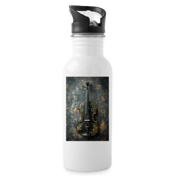 Elegante schwarz-goldene Geige - Trinkflasche mit integriertem Trinkhalm - Weiß - Rechts